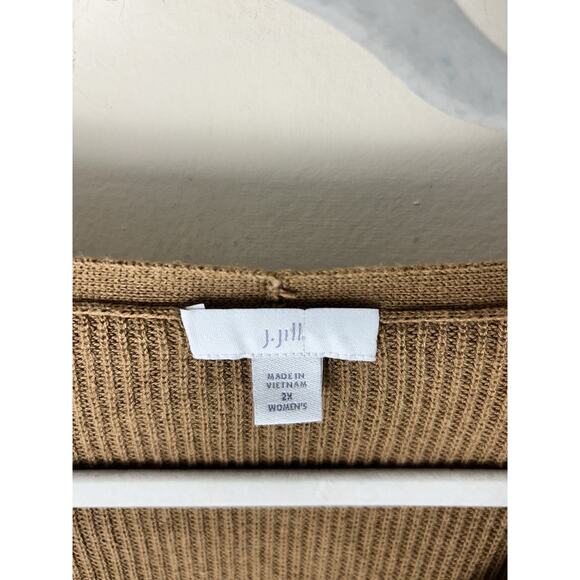 J Jill Women Sweater 2X Red Tunic Rib Knit Long Sleeve V Neck Pullover Brown Tan - Picture 4 of 15